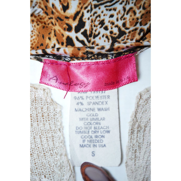 Vintage Halter Romper Leopard Baroque Print Aqua Black Gold – Made in USA – Smal - Picture 7 of 7